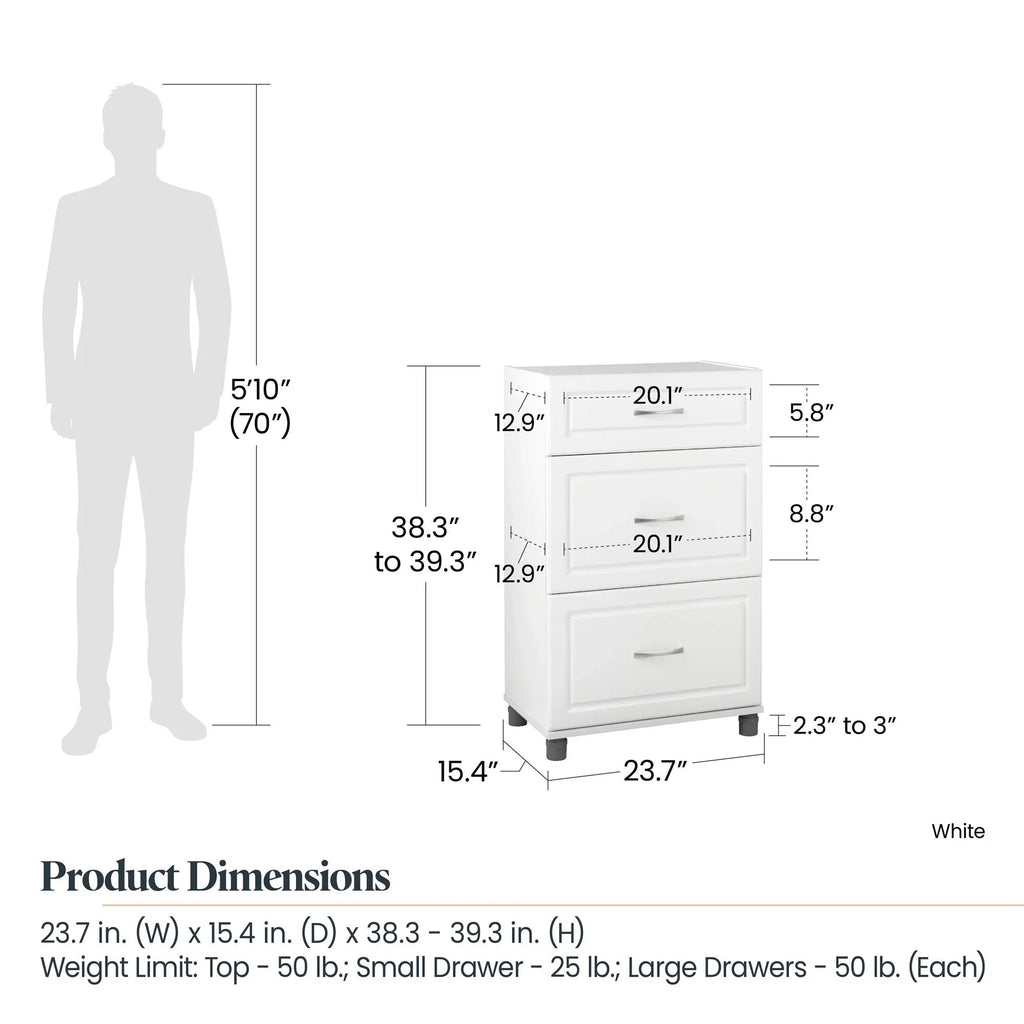 Systembuild Evolution Kendall 24" 3 Drawer Base Garage Storage Cabinet, White