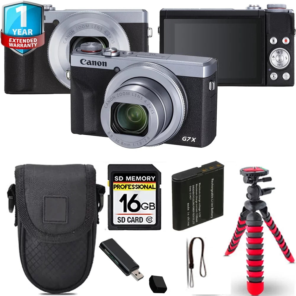 Canon PowerShot G7 X Mark III Digital Camera (Silver) + Spider Tripod + Case+ 1 Yr Coverage