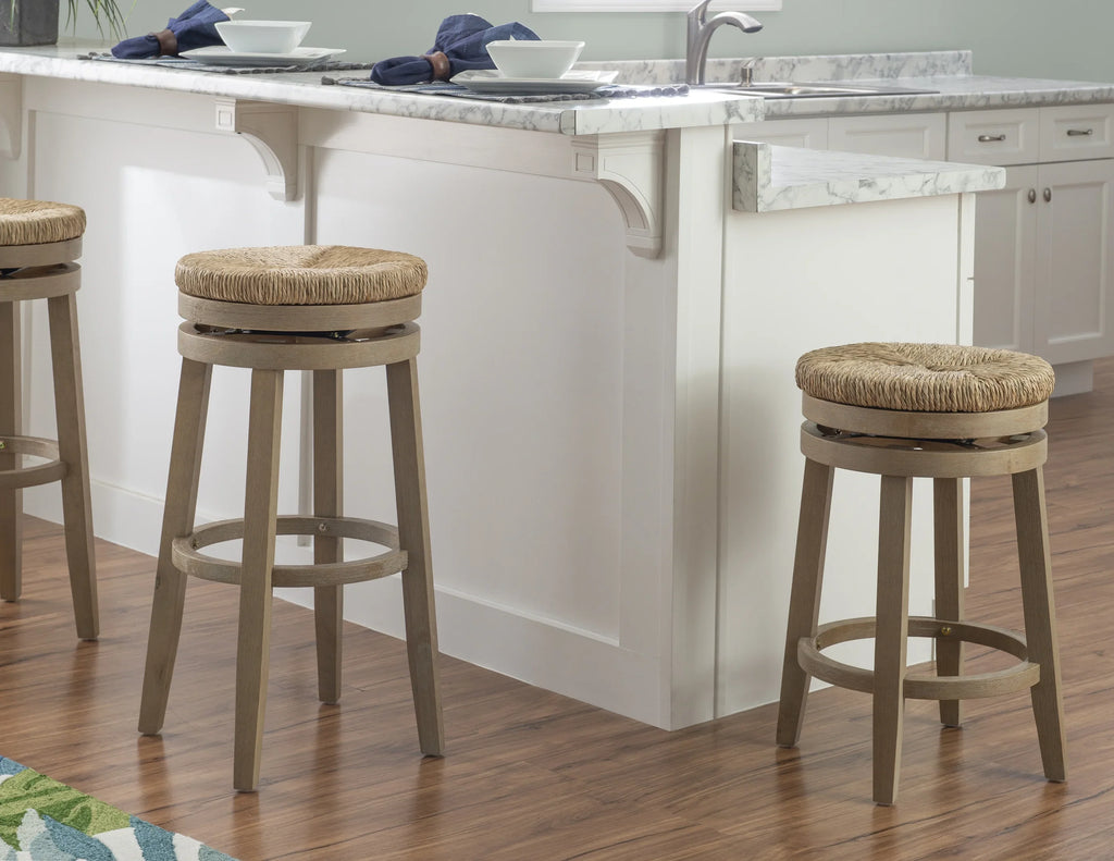 Morgan 31.5" Backless Bar Stool with Swivel, Natural with Natural Rush