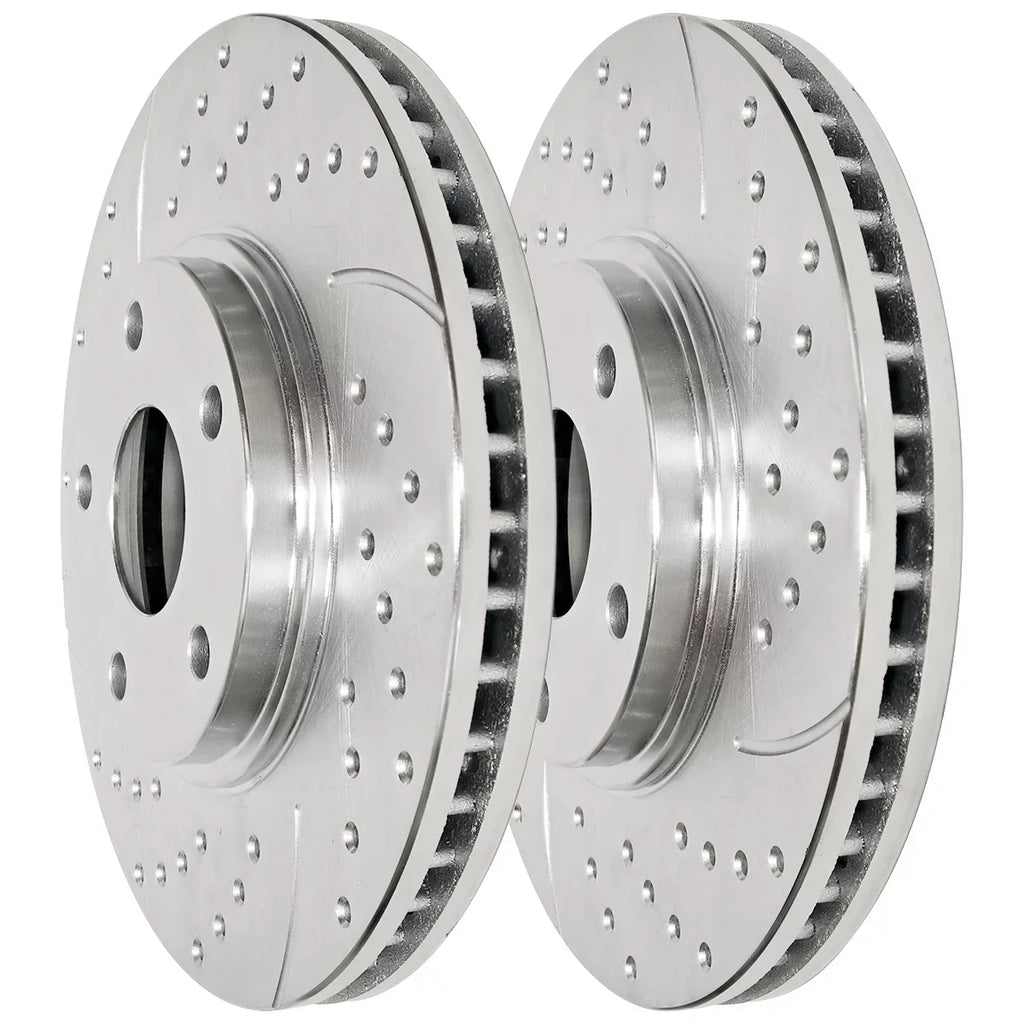 AutoShack Front and Rear Drilled Slotted Brake Rotors Silver and Ceramic Pads Kit Replacement for VW Routan 2012-2020 Dodge Grand Caravan Journey 2012-2016 Chrysler Town & Country 2013-2015 Ram C/V V6