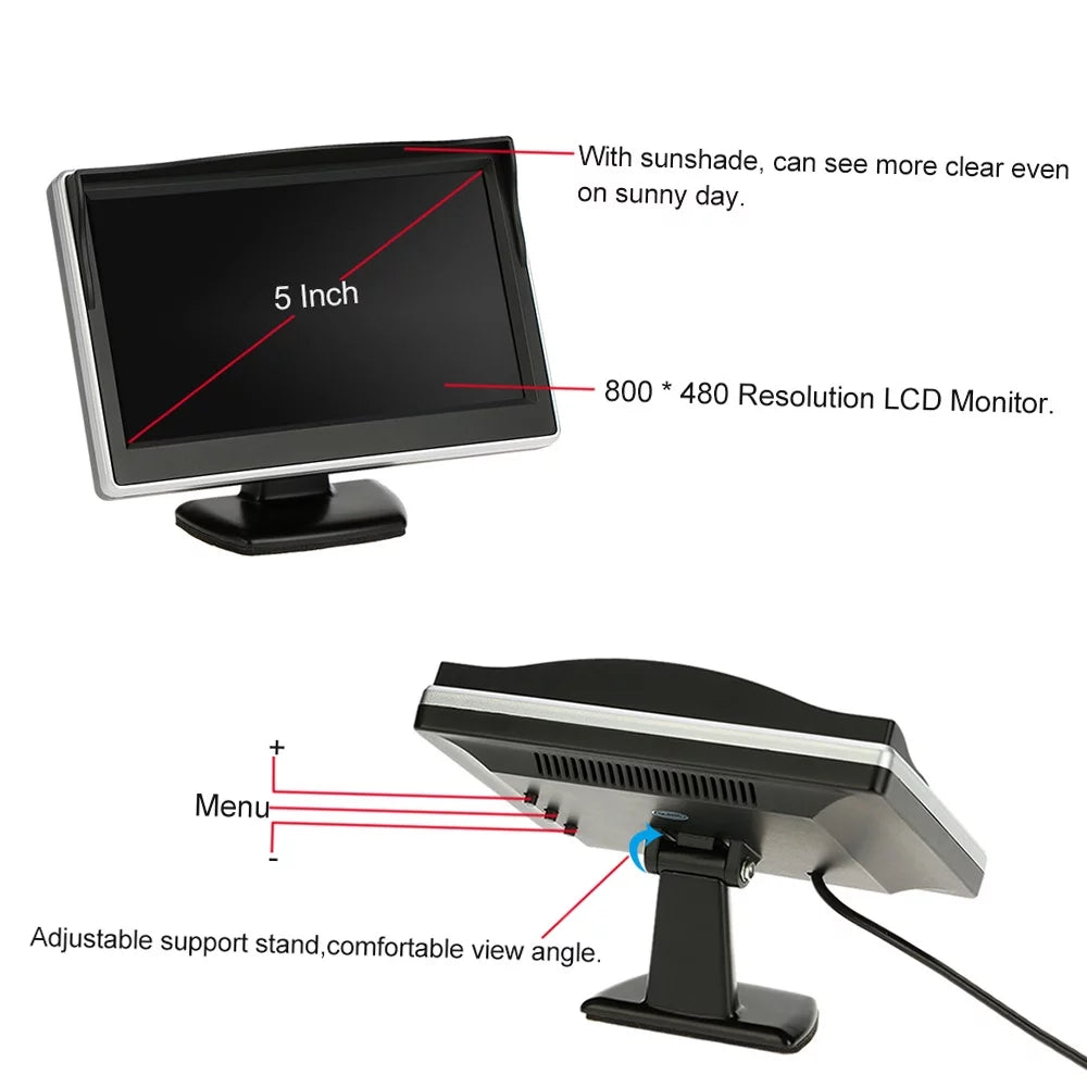 Tomshoo 5 Inch TFT LCD Screen Monitor Car Rear View Backup Reverse System + Parking Camera, Clear Image, Easy Installation, Ideal for Cars and Trucks