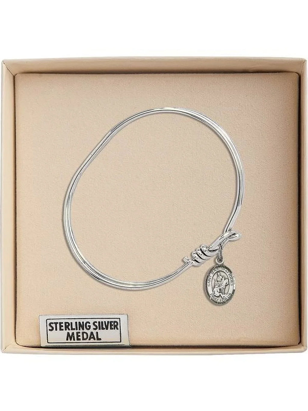 5 3/4 inch Oval Eye Hook Bangle Bracelet w/ St. Martin of Tours in Sterling Silver