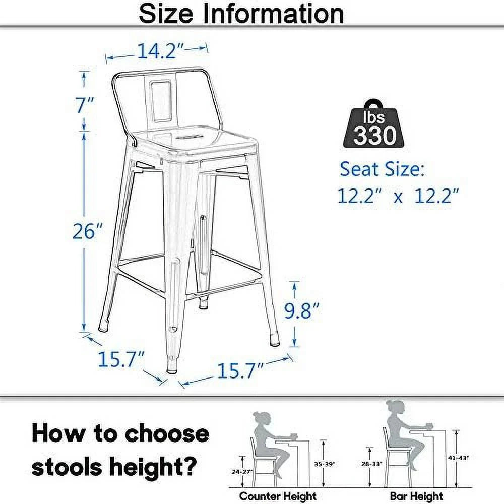 SPBOOMlife Metal  Stools Set of 4 Barstools Counter Height  Stools with Back Industrial  Stools Indoor Outdoor Kitchen Dining Chairs Modern  Chairs Distressed Navy Blue 24inch Stools