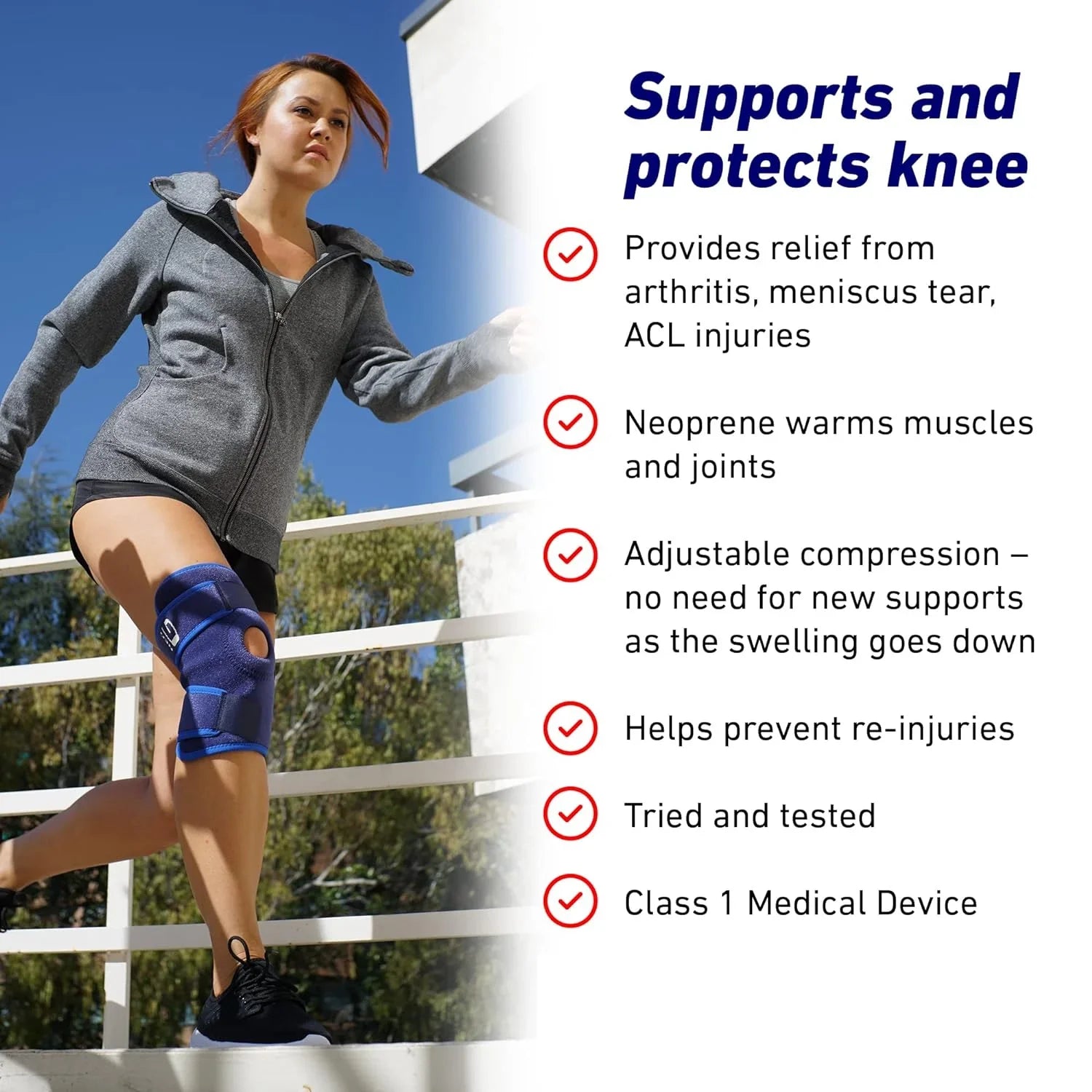 Neo-G Knee Support, Open Patella – Knee Support for Knee Pain Arthritis, Joint Pain Relief, Meniscus tear, runners knee, patella injuries – Knee support for women and men - Adjustable Compression