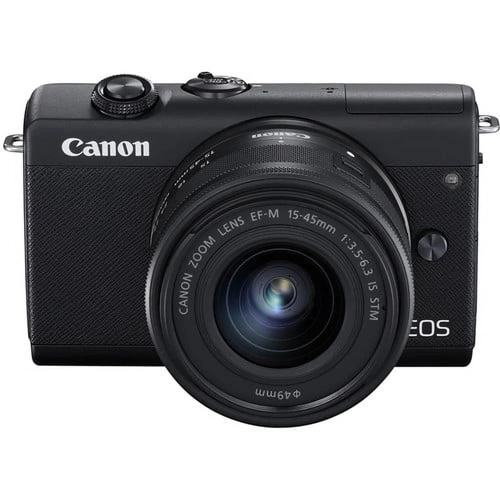 Repaired Canon EOS M200 Mirrorless Digital Camera with 15-45mm Lens (Black) (3699C009) + 64GB Memory Card + Case + Card Reader + Flex Tripod + Hand Strap + Cap Keeper + Memory Wallet + Cleaning Kit (Refurbished)