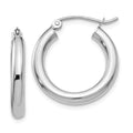 Real 14kt White Gold Polished 3mm Lightweight Tube Hoop Earrings; for Adults and Teens; for Women and Men