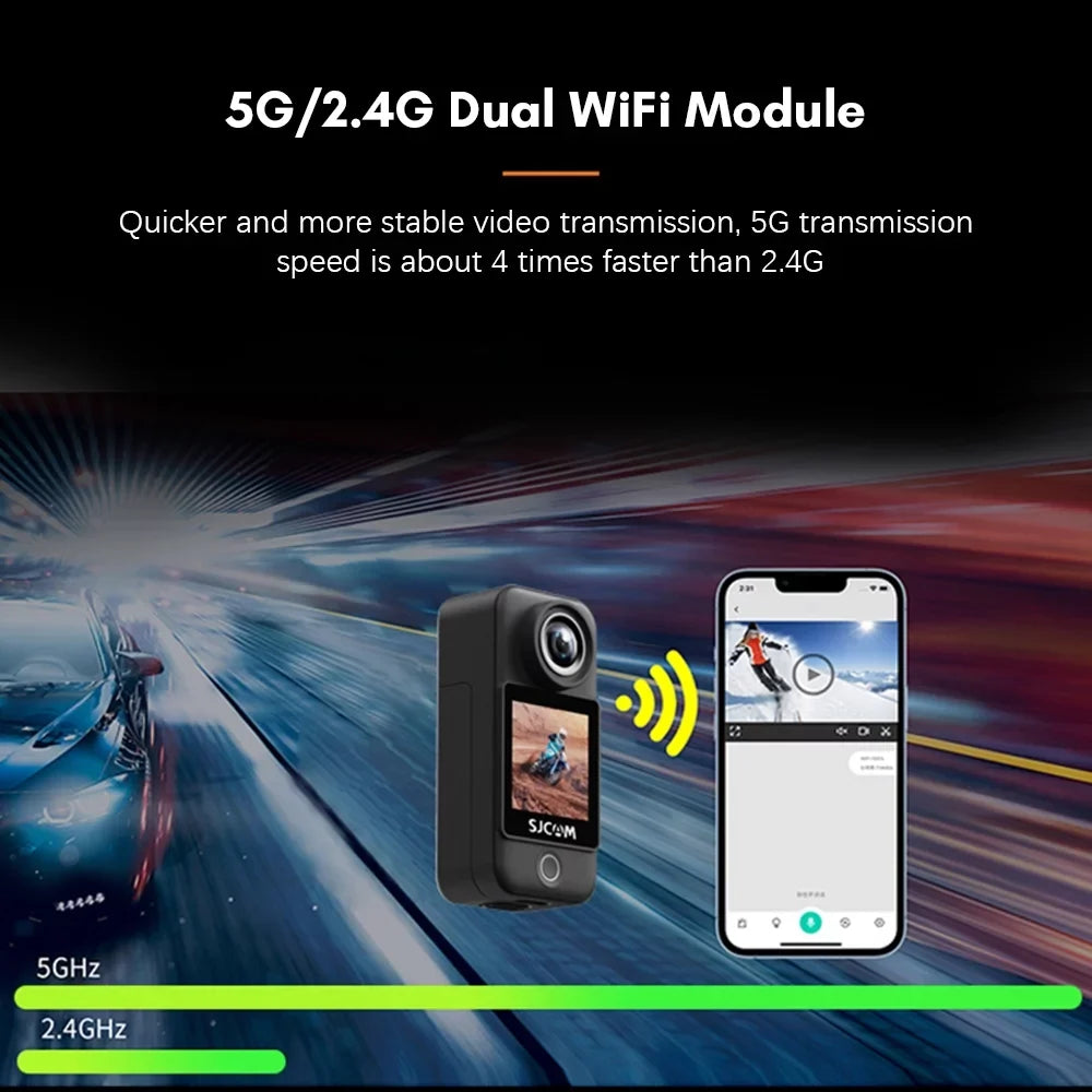 C300 4K 30FPS  5G2.4G WiFi  Dual Touch Control Screens 154° Wide Angle Lens 6- Gyro Stabilization 30M Waterproof Detachable Battery with an Extra Module