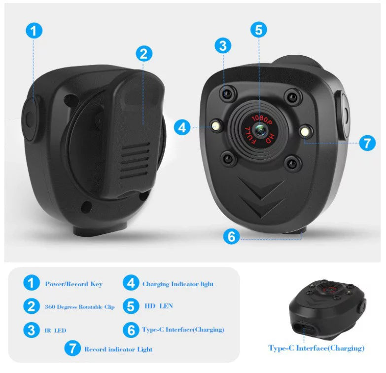Mini Body Camera Video Recorder, Wearable Police Body cam with Night Vision,HD1080P,Record Video,Night Vision, 4-6HR Battery Life, Law Enforcement, Security Guard, Home