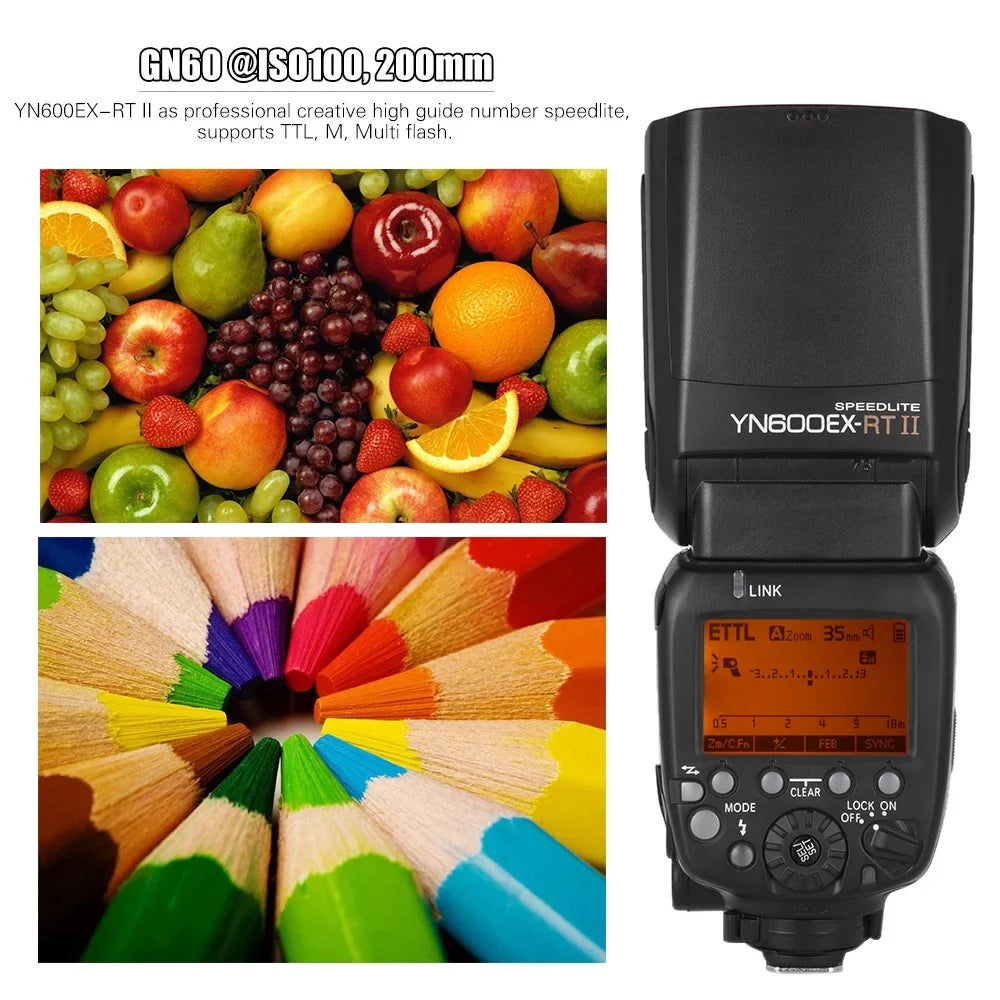 YN600EX-RT II Professional TTL Master Flash Speedlite with 2.4G Wireless, 1/8000s HSS, GN60, Auto/Manual Zooming, Compatible with Camera as 600EX-RT YN6000 EX RT II