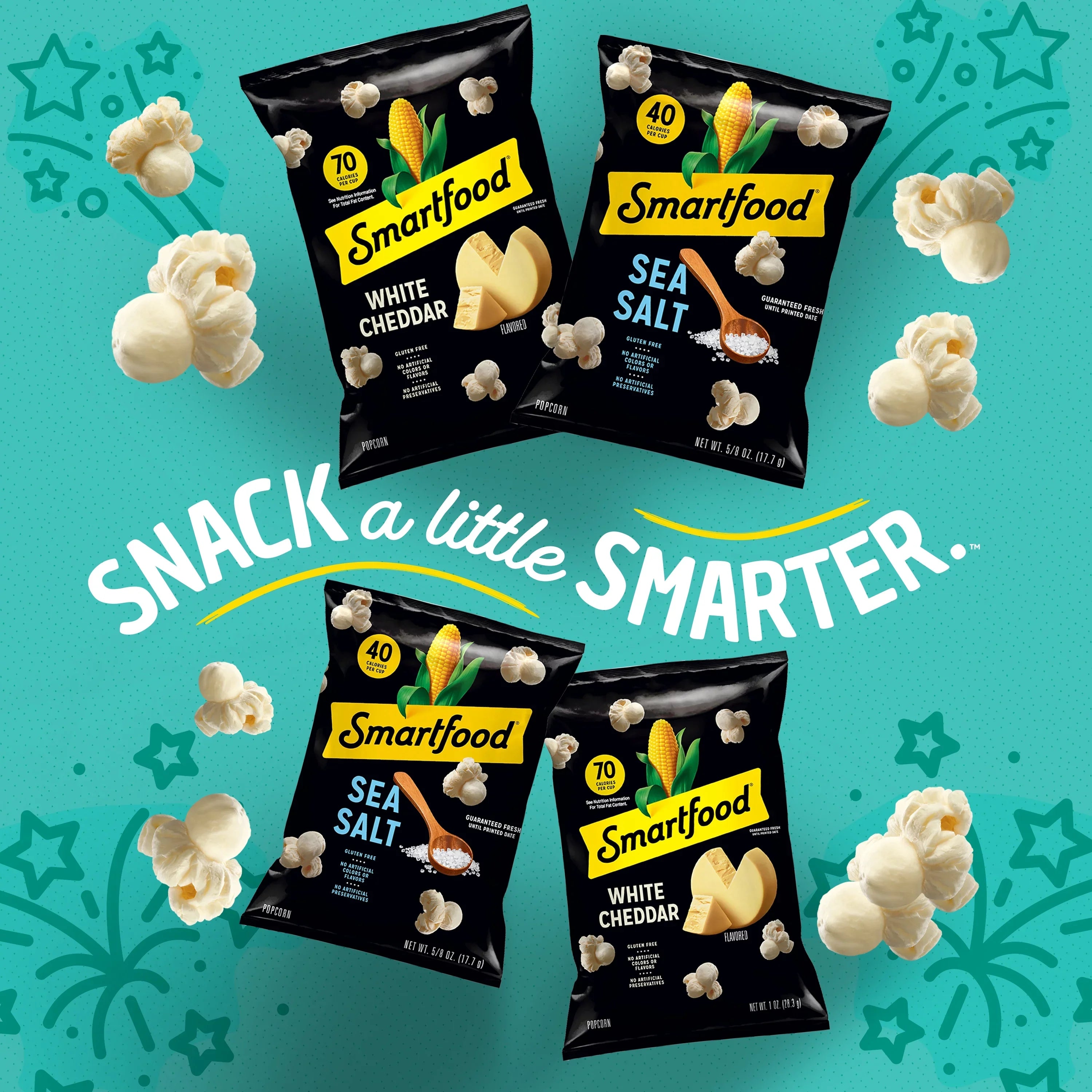 (2 pack) Smartfood White Cheddar, Kettle Corn & Movie Theater Butter Flavor Variety Pack Popcorn Snacks, 0.5 oz Bags, 40 Count Multipack