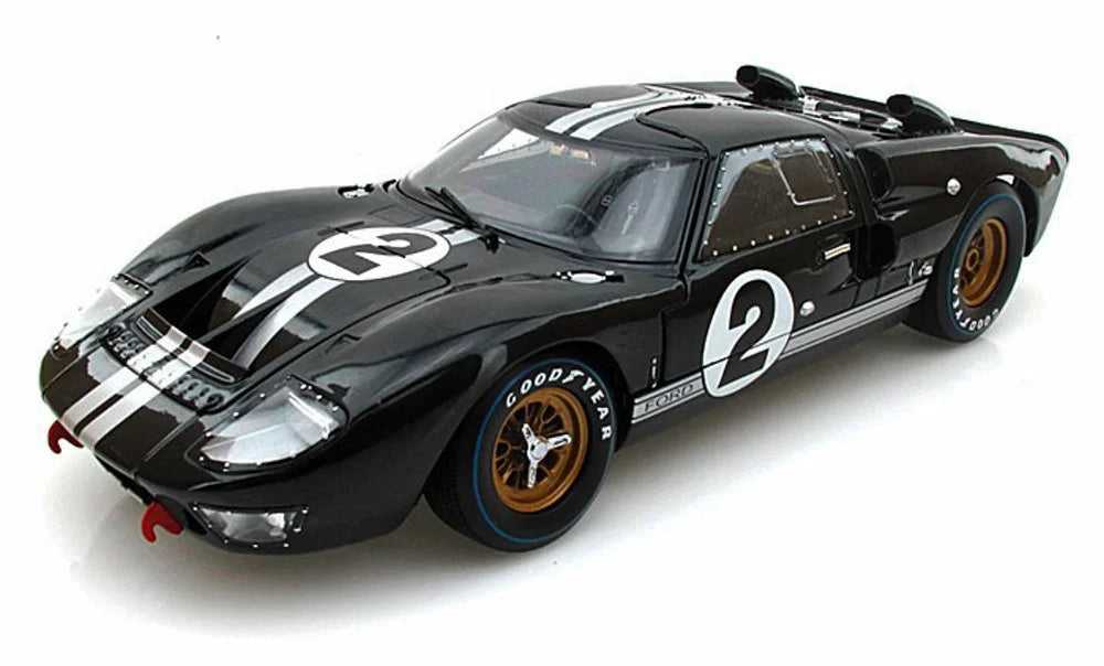 Diecast Car w/Screen Case - 1966 Ford GT-40 MK II #2, Black w/ Silver Stripes - Shelby  SC408 - 1/18 Scale Diecast Model Toy Car