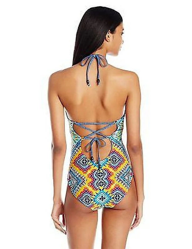 New  9452-2 Jessica Simpson Surfside TyeDye Lace Back Maillot 1Piece Swimsuit, S $104