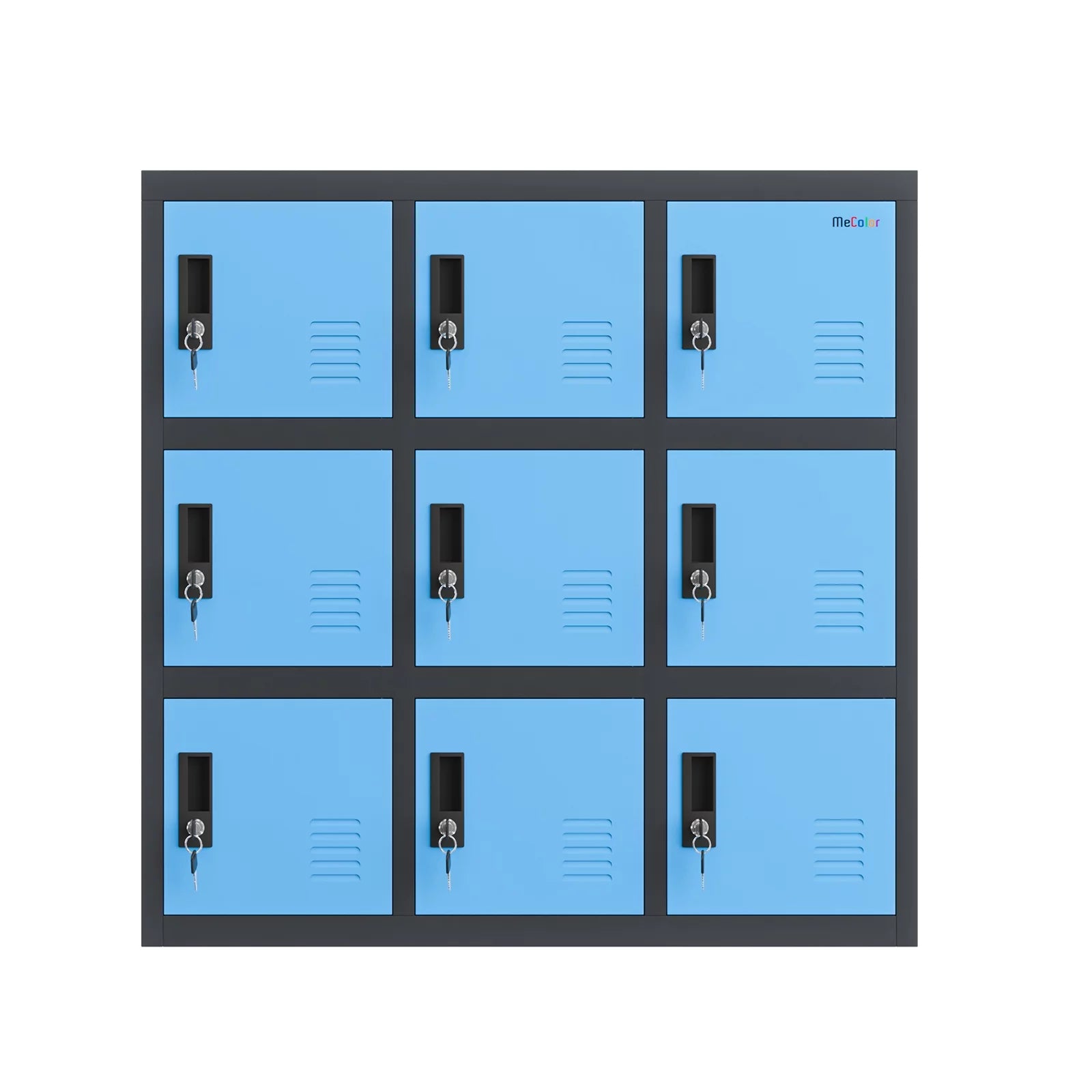 mecolor metal kids locker for girls bedroom and playroom storage for clothes,bags,toys and book (blue, 9d)