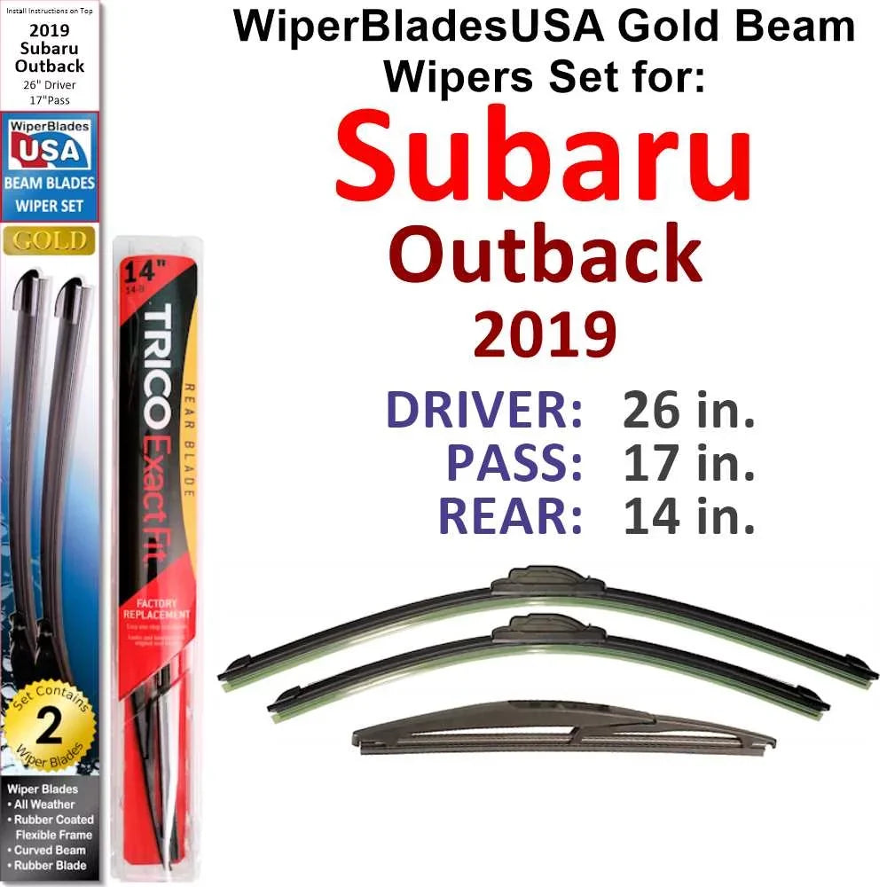 2019 Subaru Outback Beam Wiper Blades Wipers WBUSA (Set of 3) w/Rear Wiper
