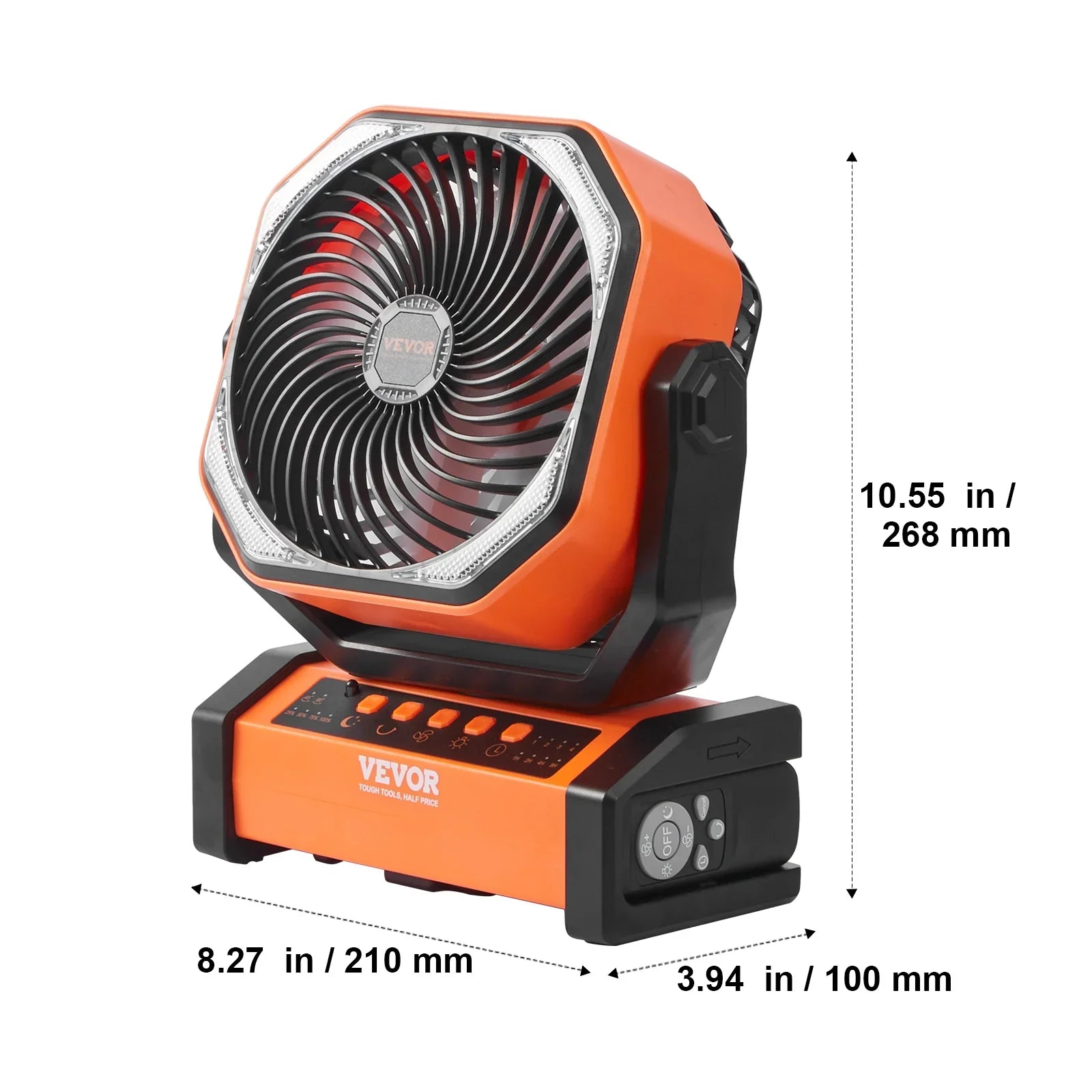 SKYSHALO 9 inch Portable Fan Rechargeable with LED Lantern 4 Speeds Swivel Timer