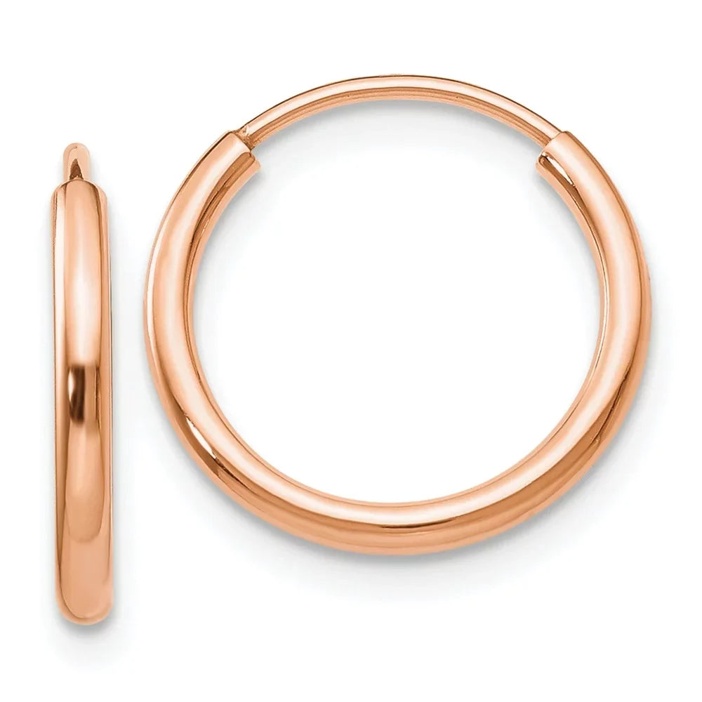 Real 14kt Rose Gold Polished Endless Tube Hoop Earrings; for Adults and Teens; for Women and Men