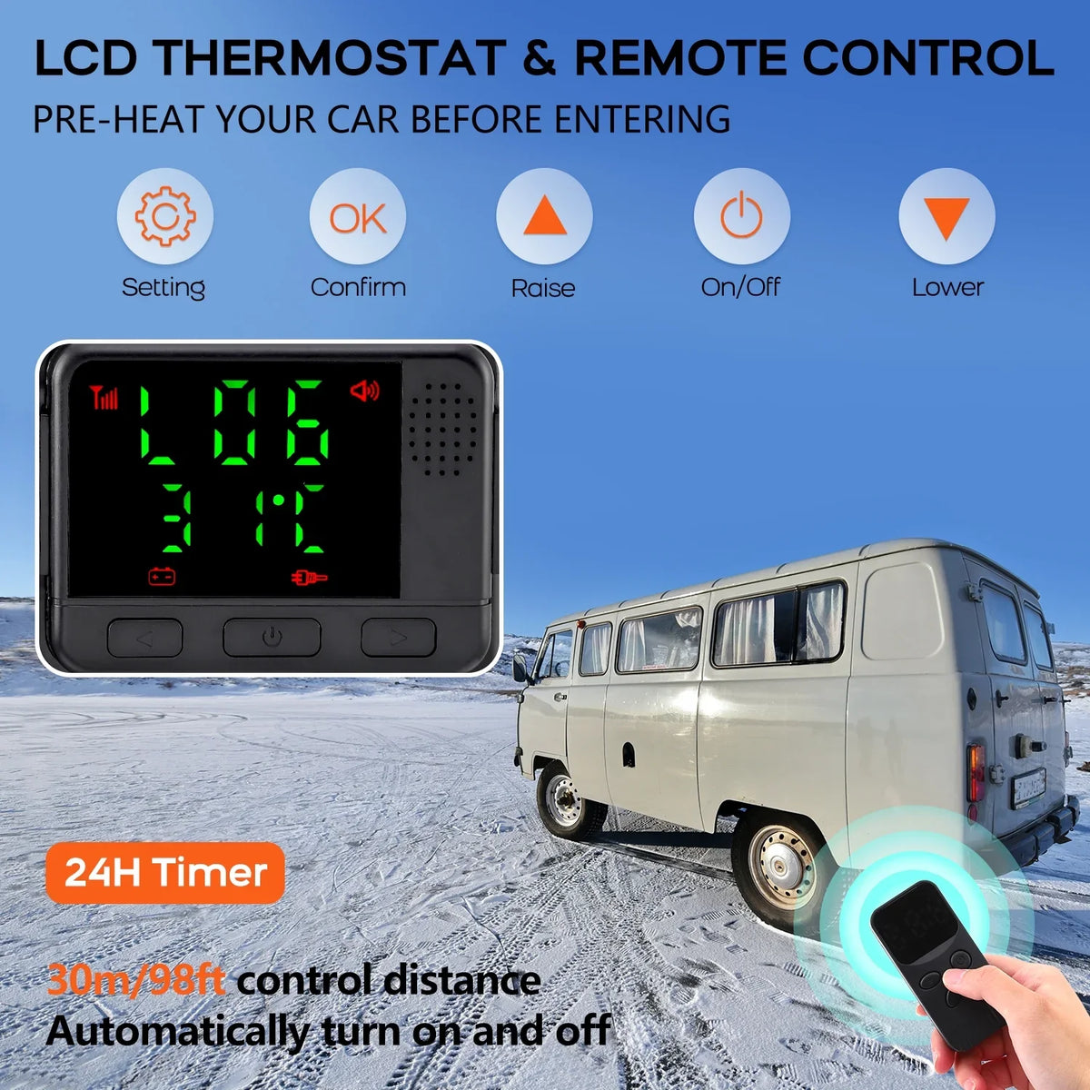 Tropow 12V 5KW Diesel Air Heater, Portable and Convenient Integrated Parking Heater Heating, All-in-one Single Hole with Remote Control Blue LCD Monitor for Car Trucks Boat Bus RV and Trailer