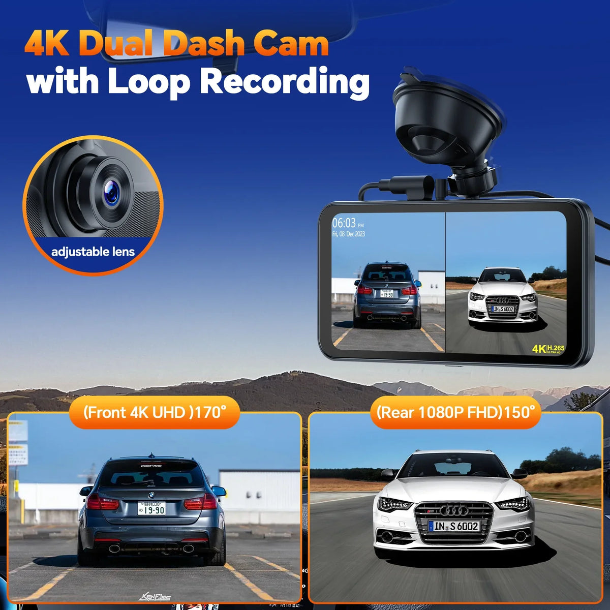 TOGUAR 6.25" Portable Apple Carplay Android Auto Screen with 4K Ultra HD Dash Cam, Wireless Car Play for GPS Navigation, Bluetooth Car Stereo, Backup Camera Park Assist, Mirror Link Car Radio Receiver