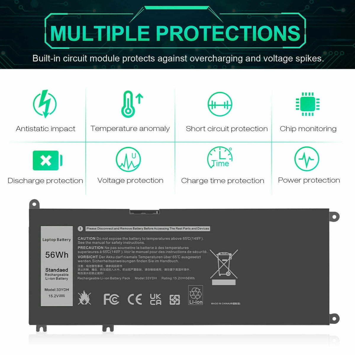 33YDH PVHT1 Portable PC Battery for Dell (G3 G5 G7) 15 3579 5587 7588/17 3779