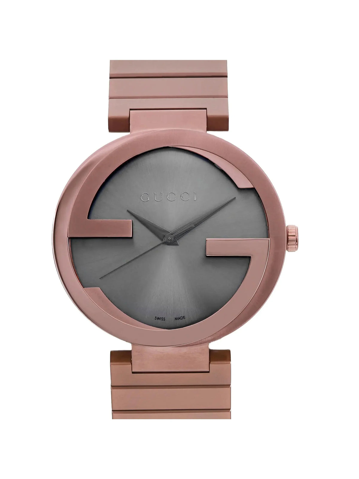 New Gucci Interlocking XL PVD 42mm Steel Brown Dial Men Quartz Watch YA133211