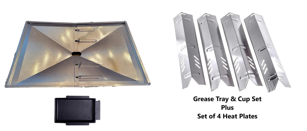 Grill Drip Pans Adjustable Grease Tray (24.5" to 27") and Heat Plates Set (4 Pack) for DynaGlo, Uniflame, BHG, Backyard Grill Models