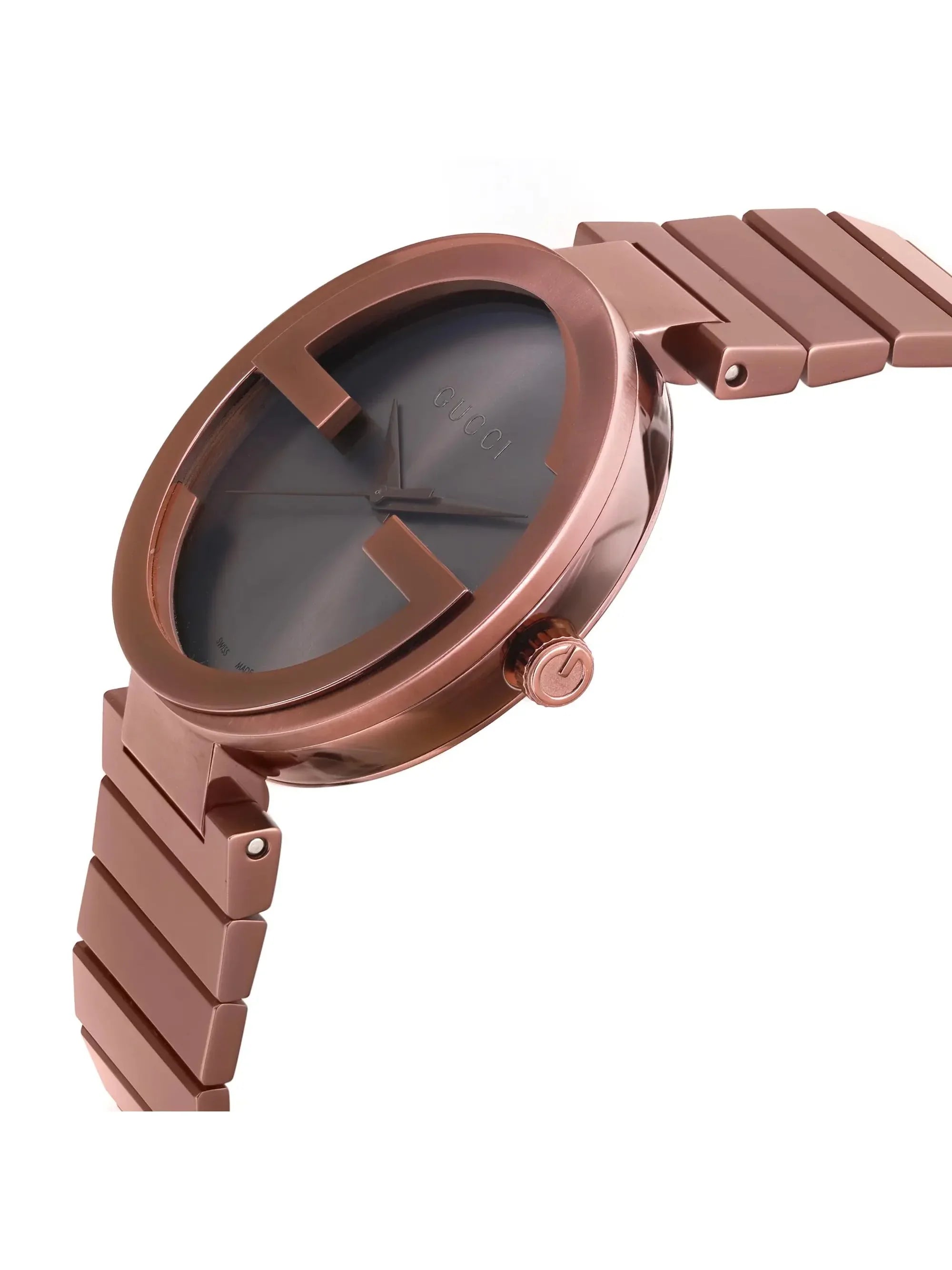New Gucci Interlocking XL PVD 42mm Steel Brown Dial Men Quartz Watch YA133211