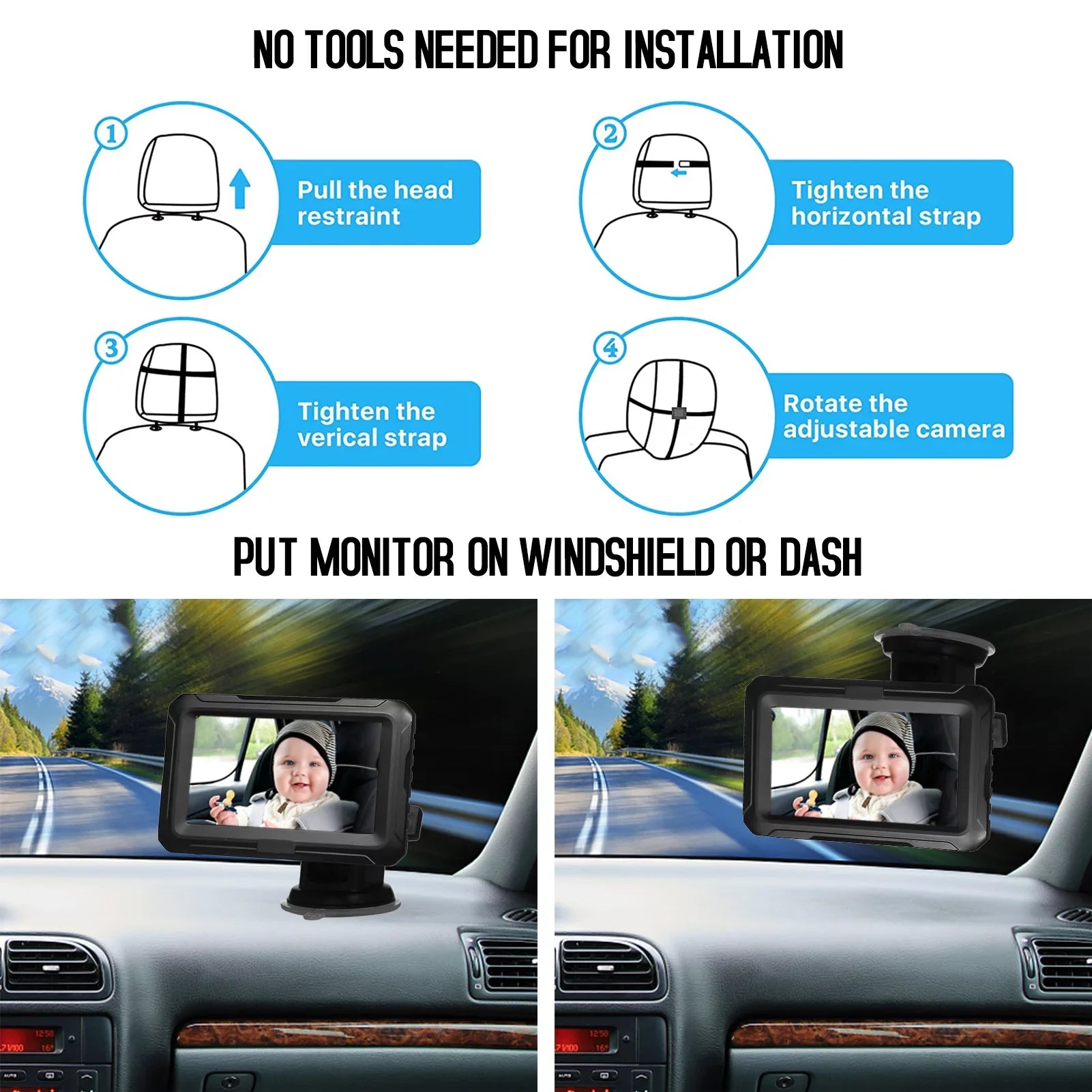 ammoon Invigilator Baby Car Mirror, Night Vision Monitor with 4.3'' Screen Wide View Angle, Picture Clarity