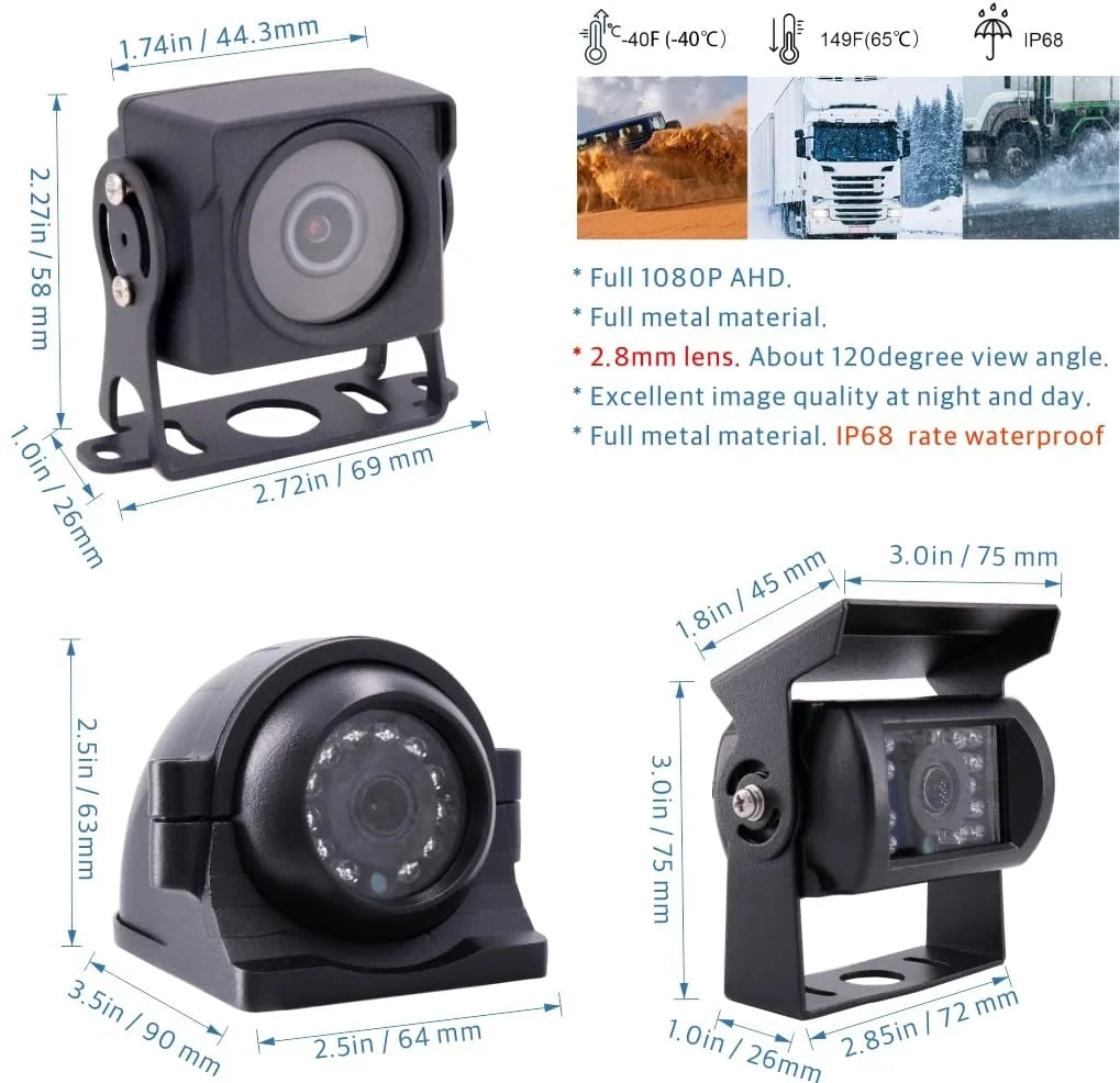 JOINLGO 4 Channel H.264 2.0MP 1080P AHD Mobile Vehicle Car DVR MDVR Video Recorder Kit with Night Vision Waterproof Side Front Rear View Car Camera 10 inches Screen