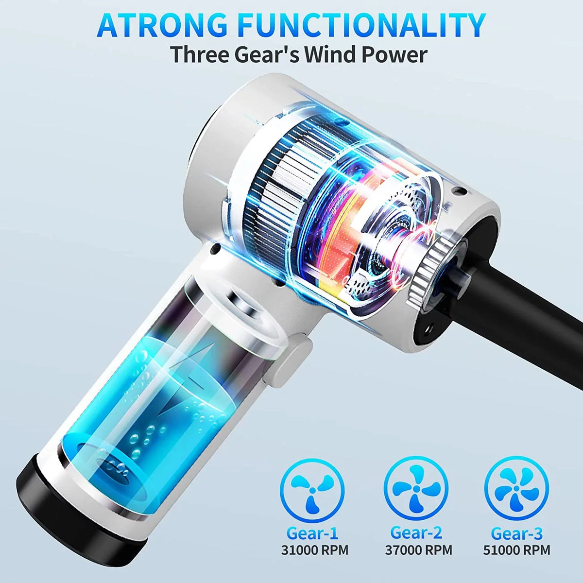 Cordless Compressed Air Duster, 51000RPM, 3 Speed, 6000mAh10W Fast Charging Powerful Keyboard Cleaner with LED Light for Dust Off/Cleaning Computer/Conditioner/Car