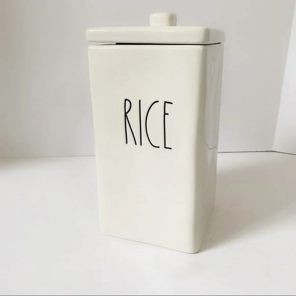 Rae Dunn Ceramic Canister RICE  LL Letter Ceramic Square Canister with Lid