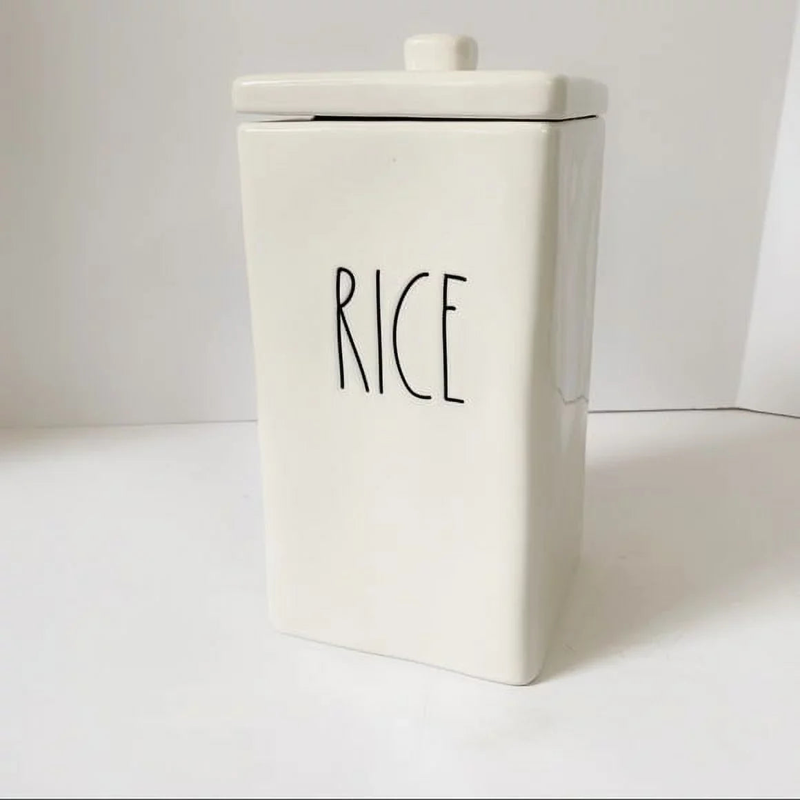 Rae Dunn Ceramic Canister RICE  LL Letter Ceramic Square Canister with Lid
