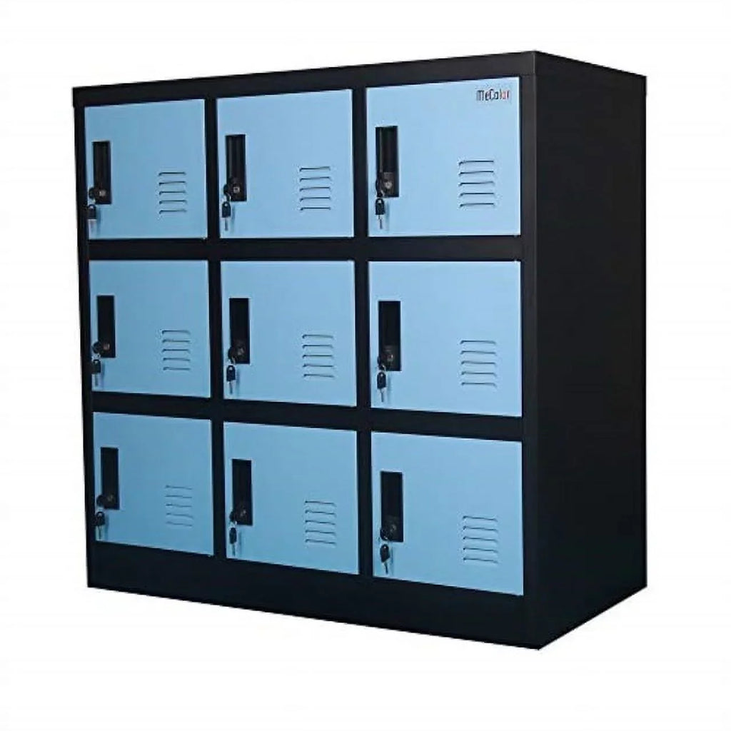mecolor metal kids locker for girls bedroom and playroom storage for clothes,bags,toys and book (blue, 9d)