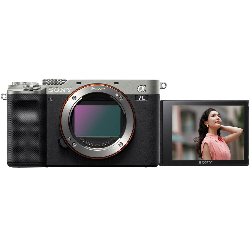 Sony a7C Mirrorless Full Frame Camera Body with Sony FE 24-105mm F4 G OSS Zoom Lens SEL24105G Silver ILCE7C/S Bundle with Deco Gear Photography Backpack Case , Software and Accessories