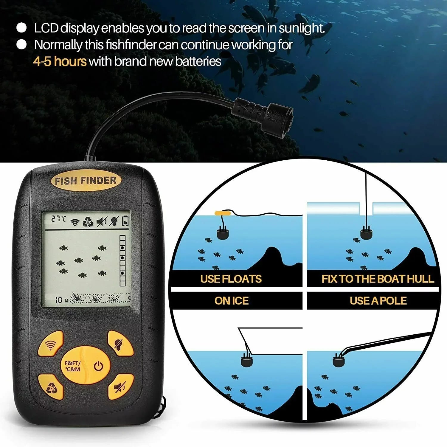 Jahy2Tech Portable Fish Finder Echo Sonar Alarm Sensor Transducer - Enhance Your Fishing Experience with Advanced Technology
