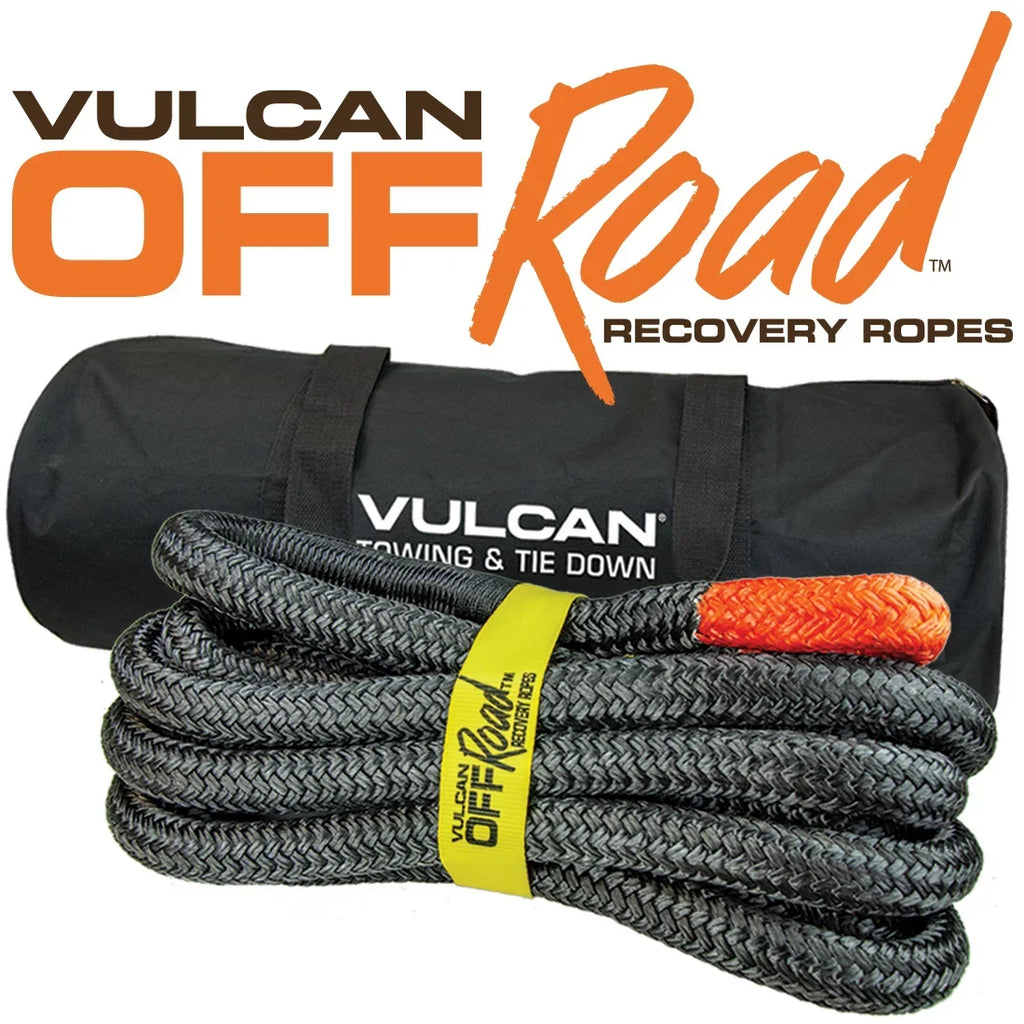 VULCAN Off-Road Recovery Rope, 1-1/4 inch x 30 foot, Orange Eyes, 52300 Lbs Breaking Strength, Bag