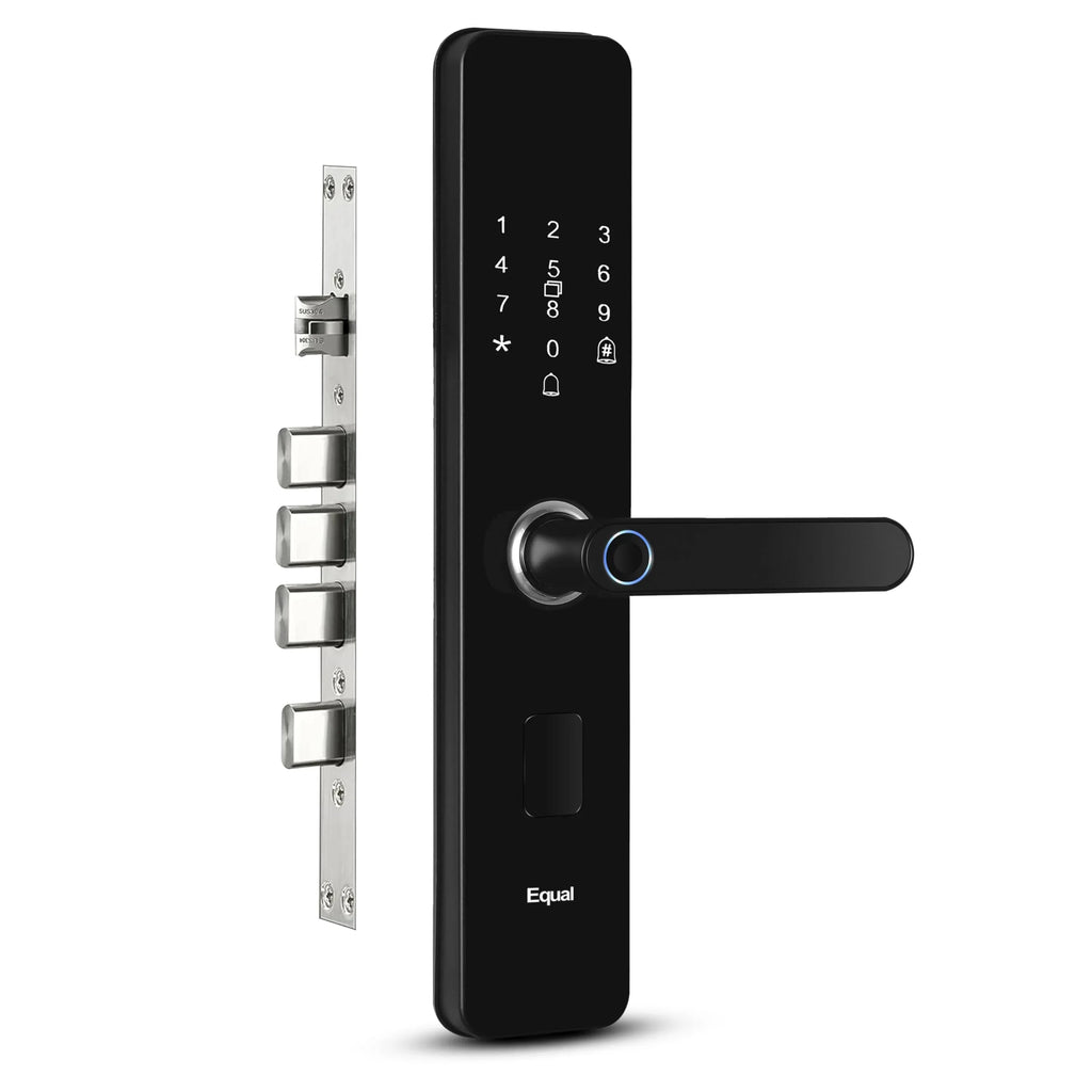 Equal Smart Door Lock A8 Wifi | 6-Way Unlocking | Fingerprint, Pincode, Rfid Access Card, Mechanical Key, Otp Access, Mobile App (Wifi) For Wooden Doors | 1 Year Brand Wa