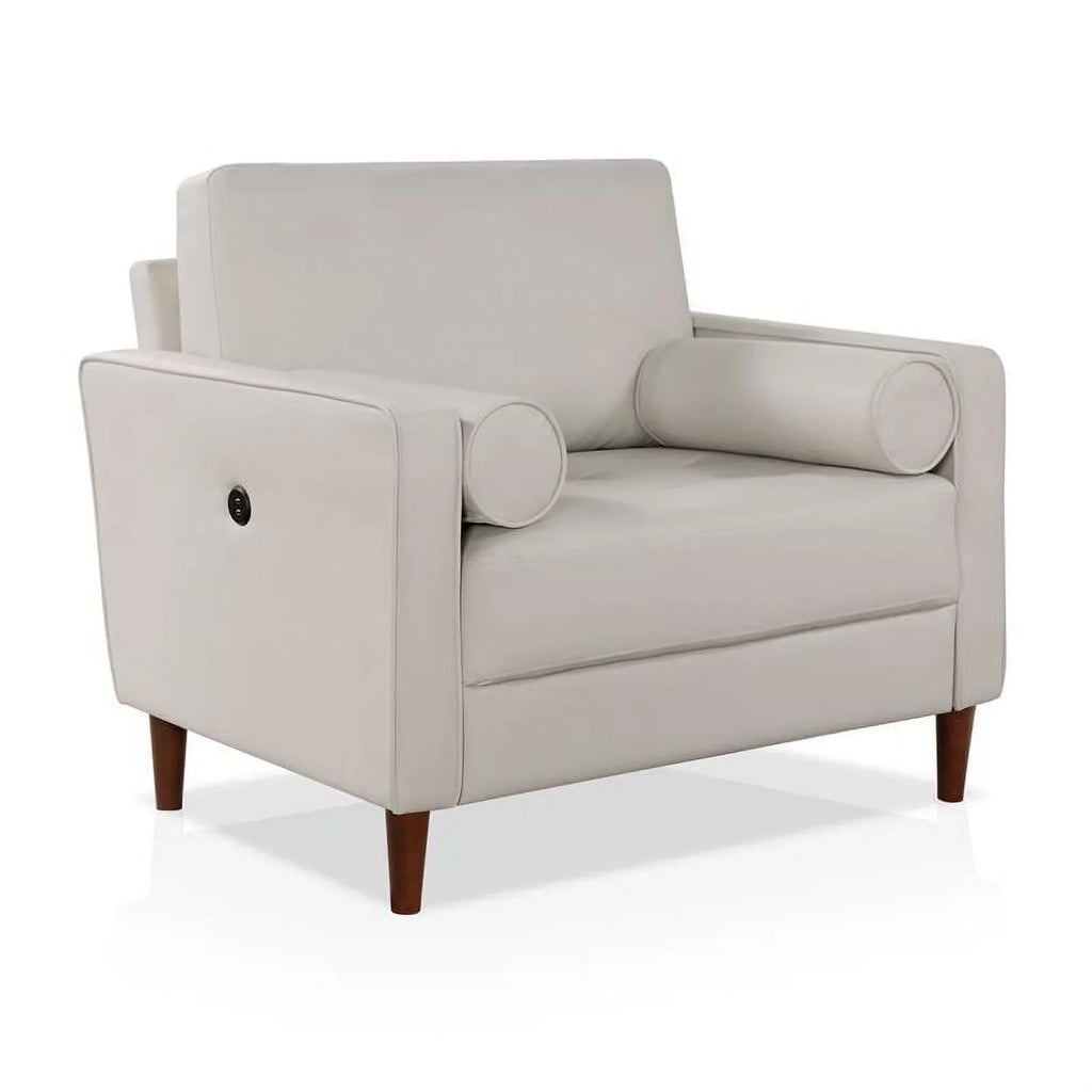 Furniture of America Oppio Faux Leather Chair with USB Port in Ivory