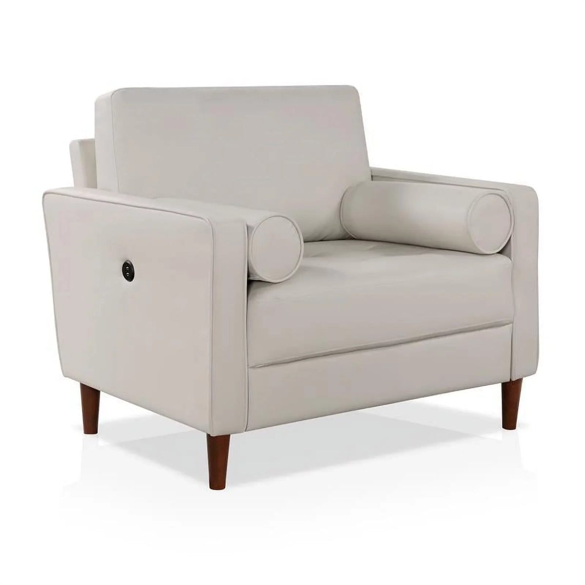 Furniture of America Oppio Faux Leather Chair with USB Port in Ivory