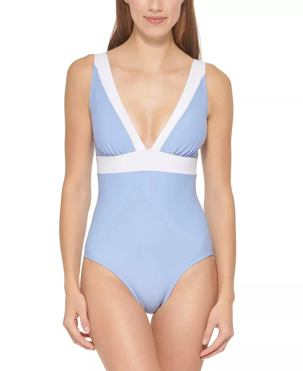 DKNY HYDRANGEA Deep V-Neck One-Piece Swimsuit, US 4