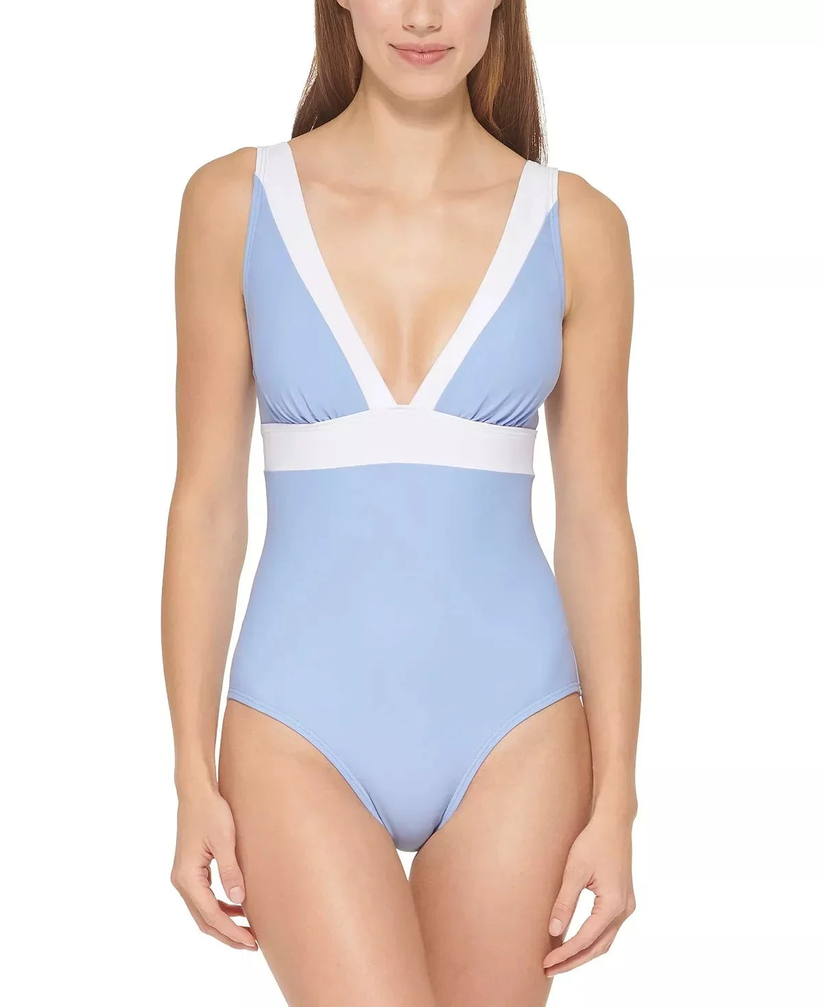 DKNY HYDRANGEA Deep V-Neck One-Piece Swimsuit, US 4