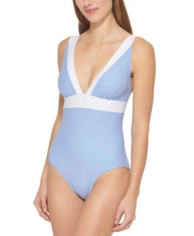 DKNY HYDRANGEA Deep V-Neck One-Piece Swimsuit, US 4