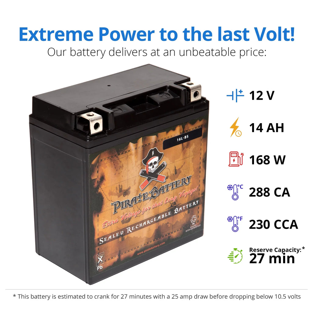 Pirate Battery YTX16L-BS (16L-BS 12 Volt,14 Ah, 230 CCA) Jet Ski Battery for Kawasaki 650cc Jf650 X2 1993
