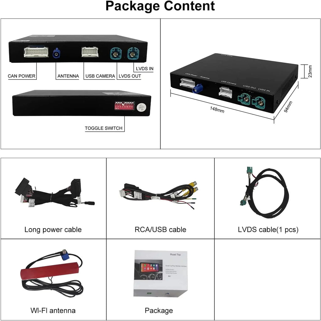 Road Top Wireless Carplay Retrofit Kit Decoder for BMW i3 I01 NBT System 2012-2017 Year, Support Android Auto, Mirrorlink, Reverse Camera, Original Car Knob Control