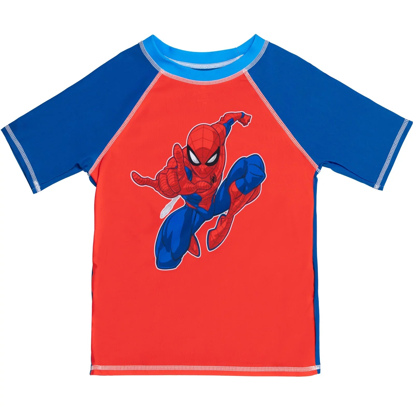 Marvel Avengers Spider-Man Little Boys Rash Guard Swim Trunks and Cap 3 Piece Swimsuit Set Toddler to Big Kid