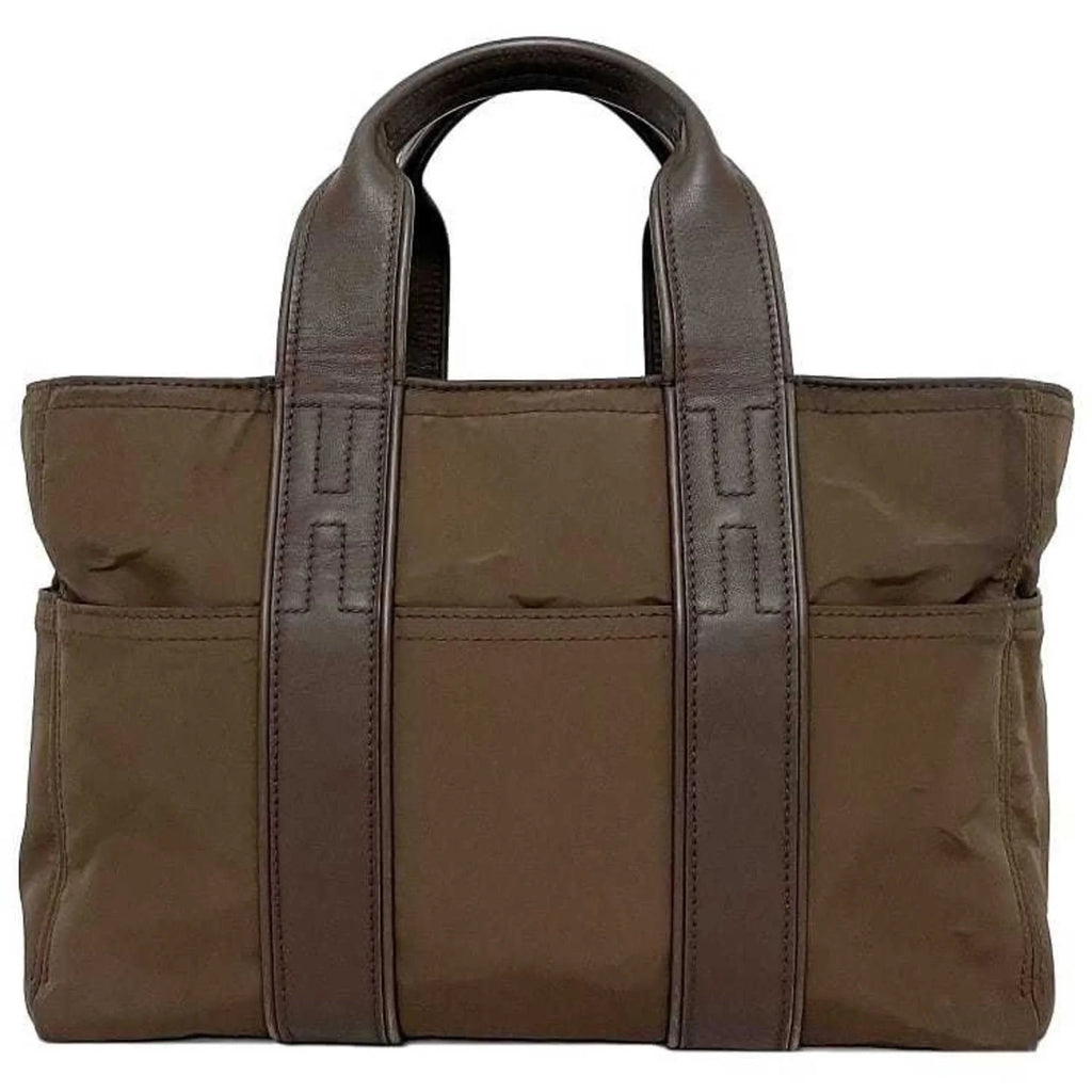 Pre-Owned Hermes Tote Bag Acapulco PM Brown Silver Handbag Nylon Leather HERMES Women's (Fair)