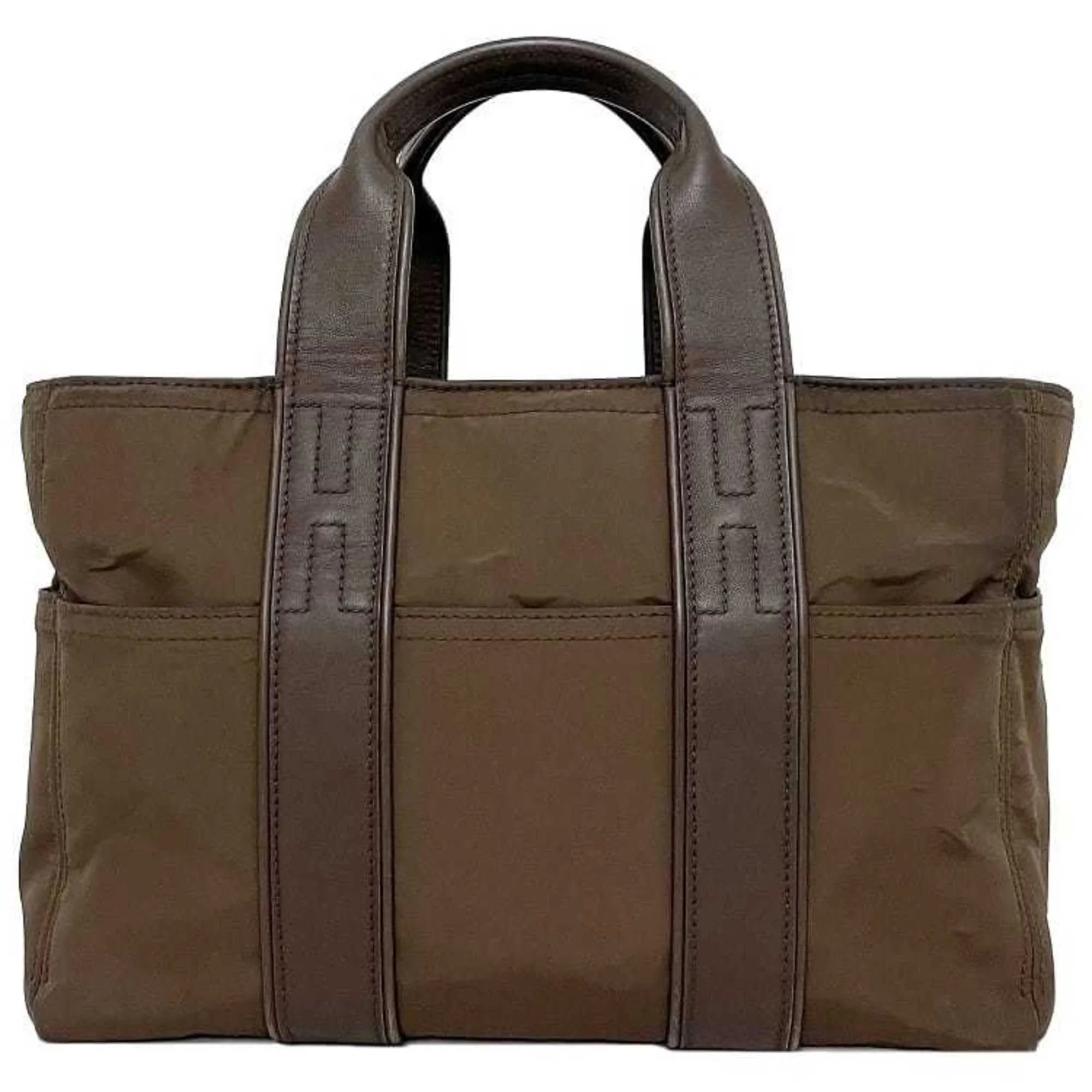 Pre-Owned Hermes Tote Bag Acapulco PM Brown Silver Handbag Nylon Leather HERMES Women's (Fair)
