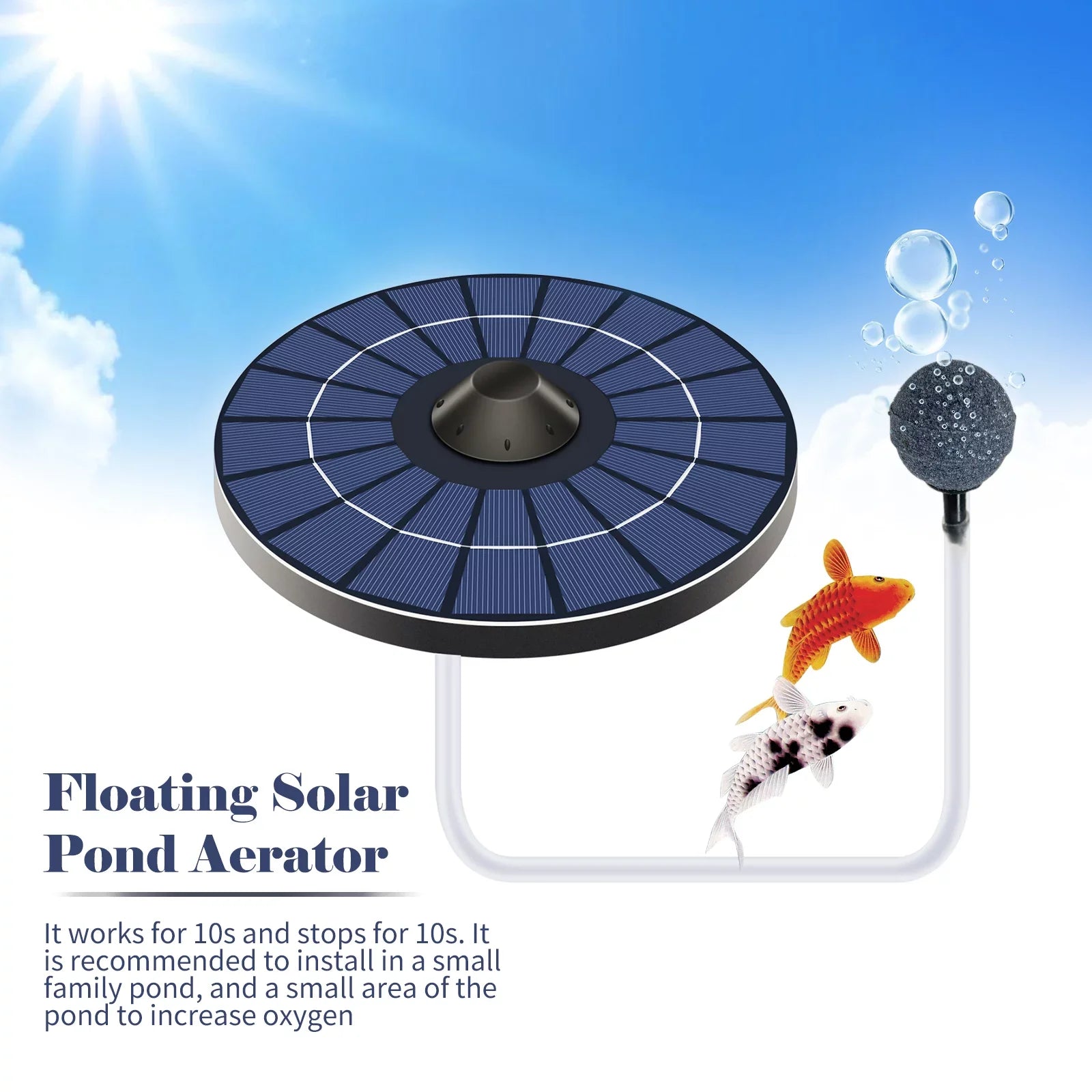 Solar Pond Aerator Pump With Air Hose and Bubble Stone Pond Aerator Fish  Oxygenator for Birdbath Fountain Small Pond Circulation