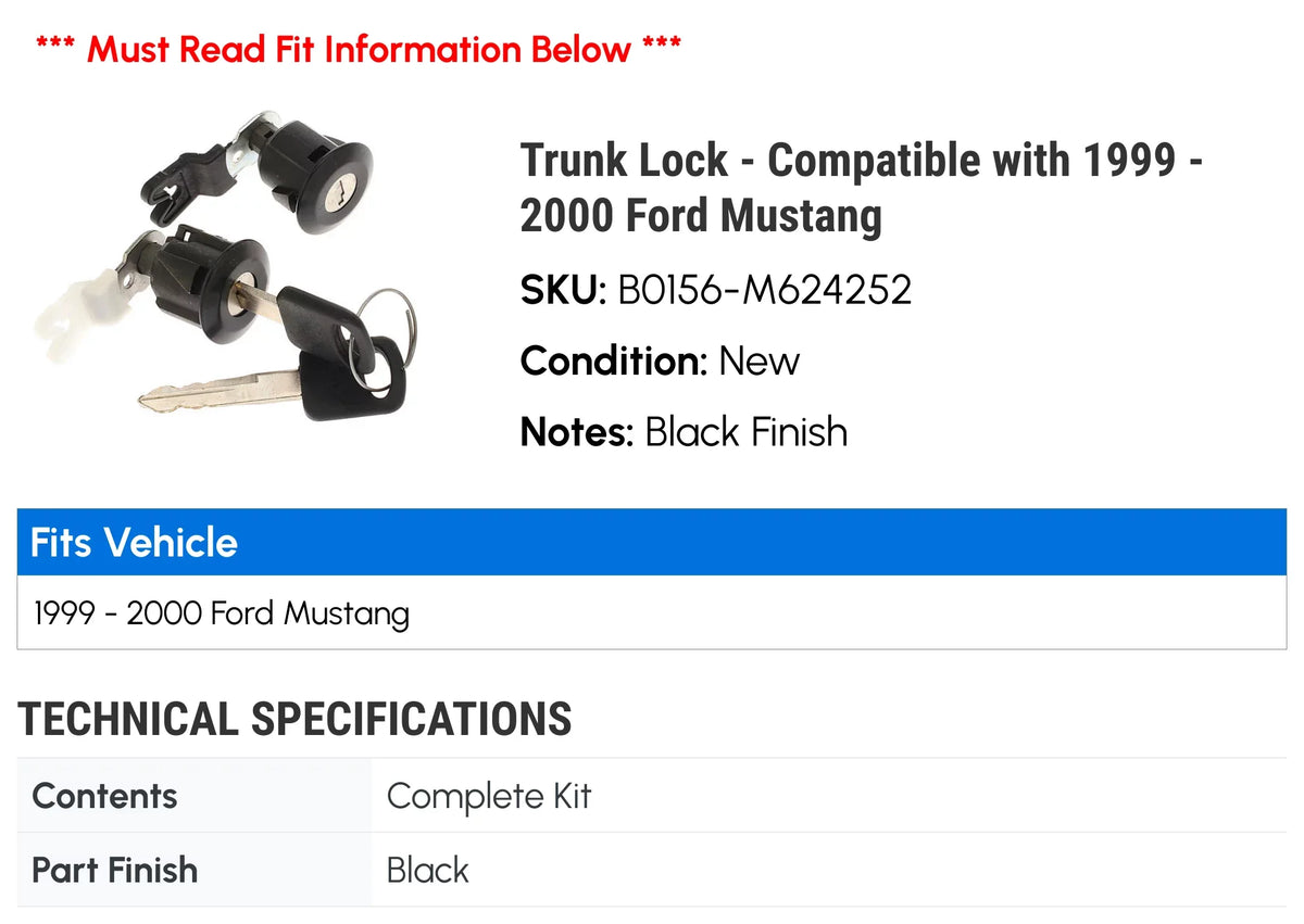 Trunk Lock - Compatible with 1999 - 2000 Ford Mustang