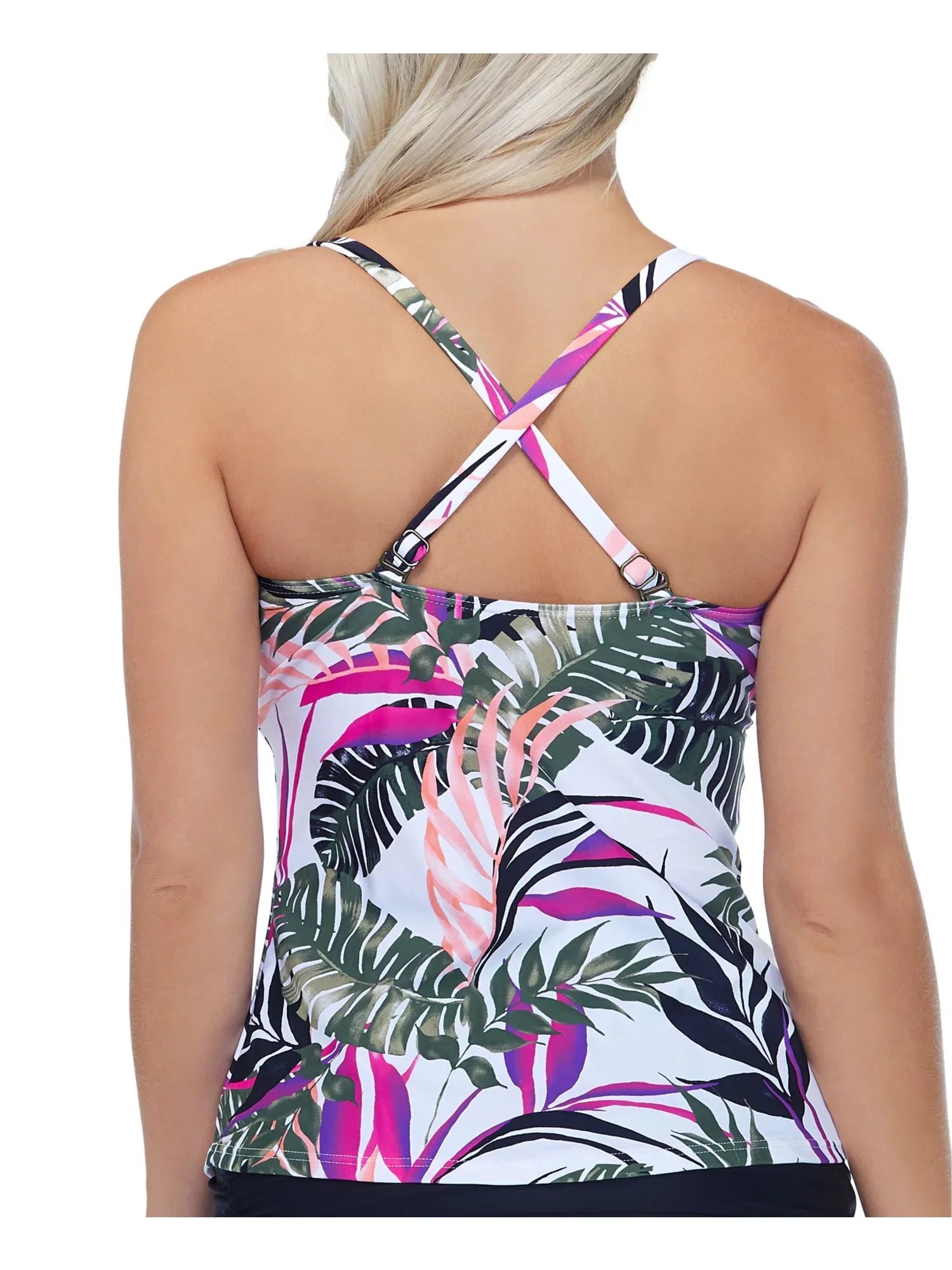 ISLAND ESCAPE Women's White Tropical Print Stretch Ruffled Sweetheart Neck Aloha Palms Tankini Swimsuit Top 12