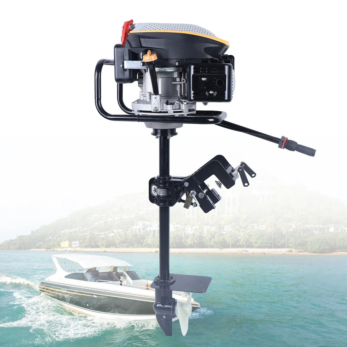 Miumaeov 4 Stroke 9 HP Outboard Motor 225 CC Fishing Boat Engine Air Cooling Single Cylinder Heavy Duty Boat Engine Marine Engine with TAS Ignition System 3600 r/min
